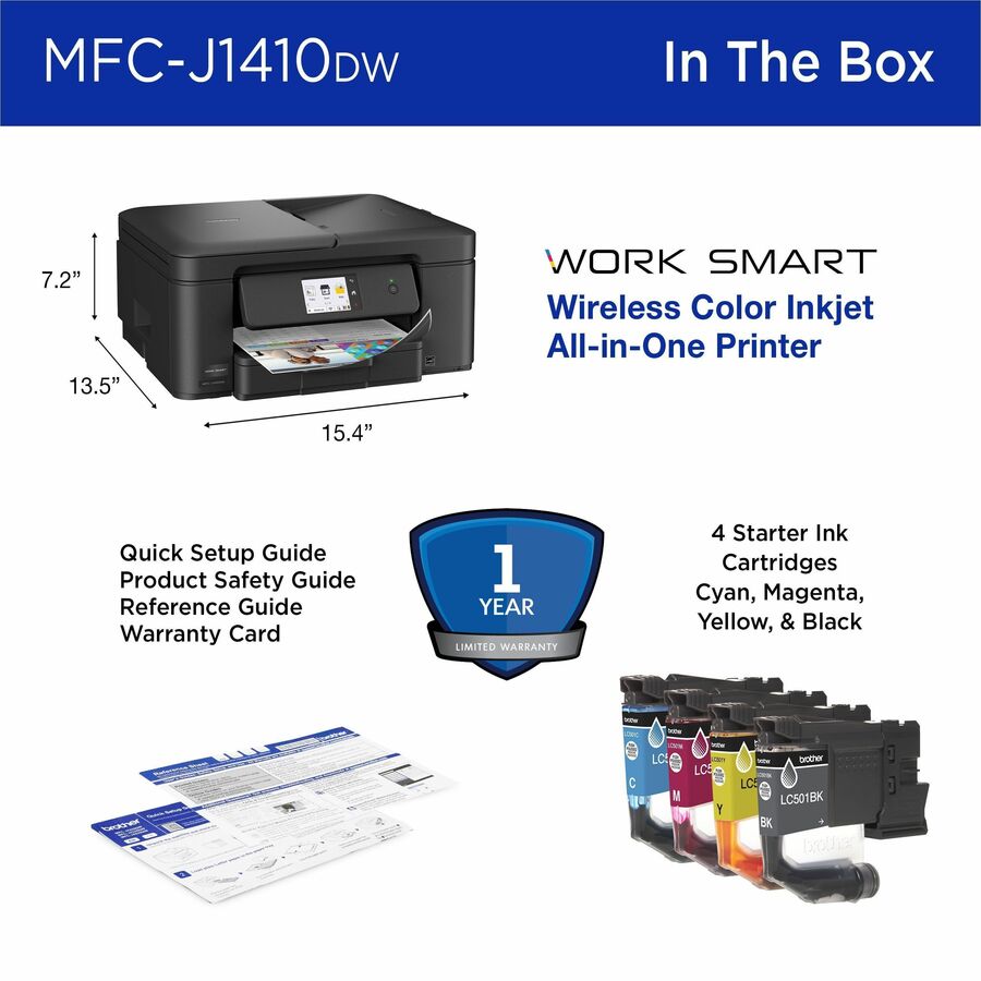 Brother Work Smart MFC-J1410DW Wired & Wireless Inkjet Multifunction Printer - Color - Black - MFCJ1410DW