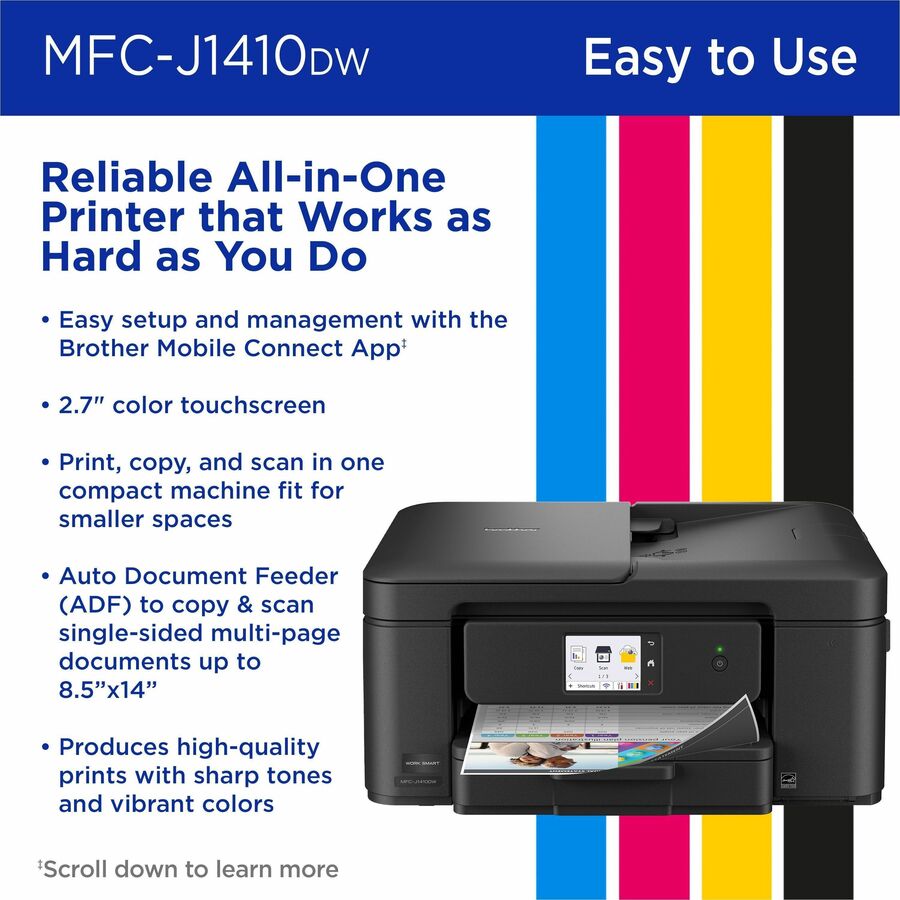 Brother Work Smart MFC-J1410DW Wired & Wireless Inkjet Multifunction Printer - Color - Black - MFCJ1410DW