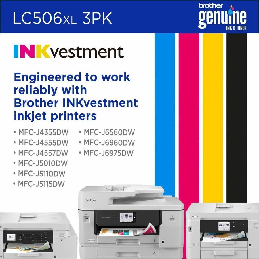 Brother LC506XL3PK Original High Yield Inkjet Ink Cartridge - Cyan, Magenta, Yellow - 3 Each - LC506XL3PKS