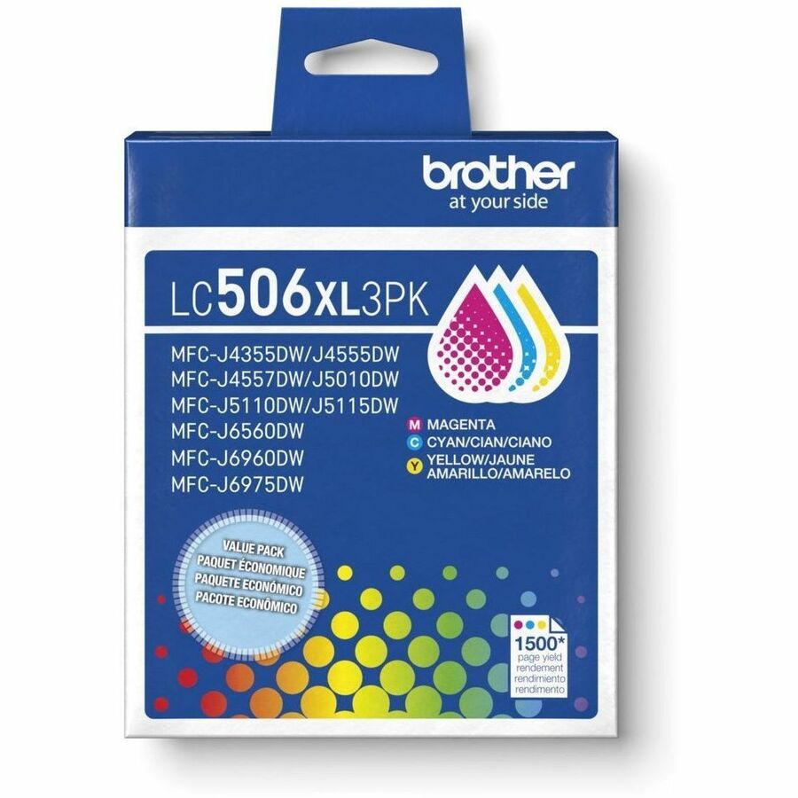 Brother LC506XL3PK Original High Yield Inkjet Ink Cartridge - Cyan, Magenta, Yellow - 3 Each - LC506XL3PKS
