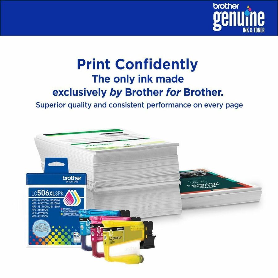 Brother LC506XL3PK Original High Yield Inkjet Ink Cartridge - Cyan, Magenta, Yellow - 3 Each - LC506XL3PKS