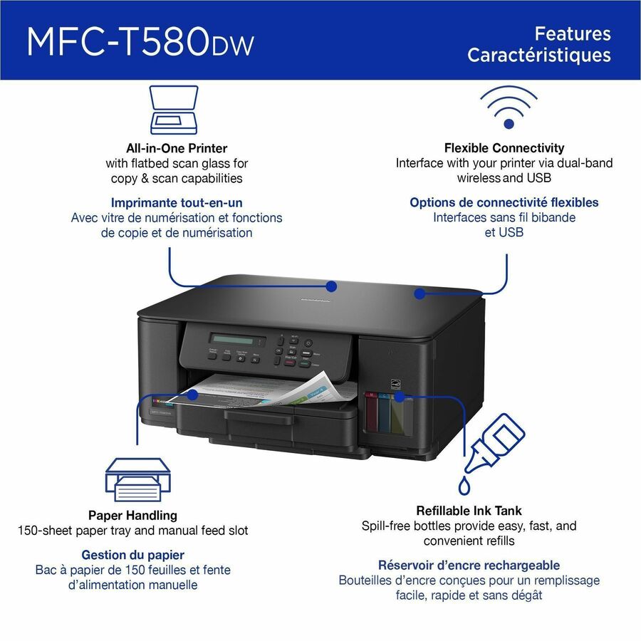 Brother MFC-T580DW Wired & Wireless INKvestment Tank Inkjet Multifunction Printer - Color - MFCT580DW