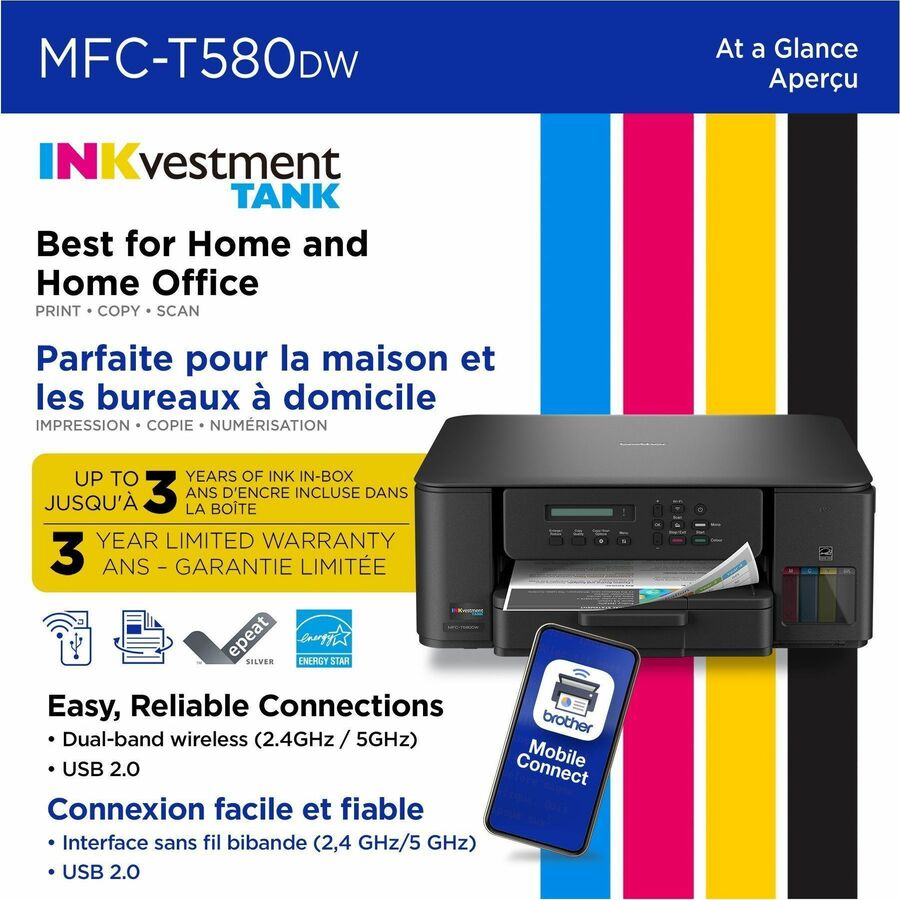 Brother MFC-T580DW Wired & Wireless INKvestment Tank Inkjet Multifunction Printer - Color - MFCT580DW