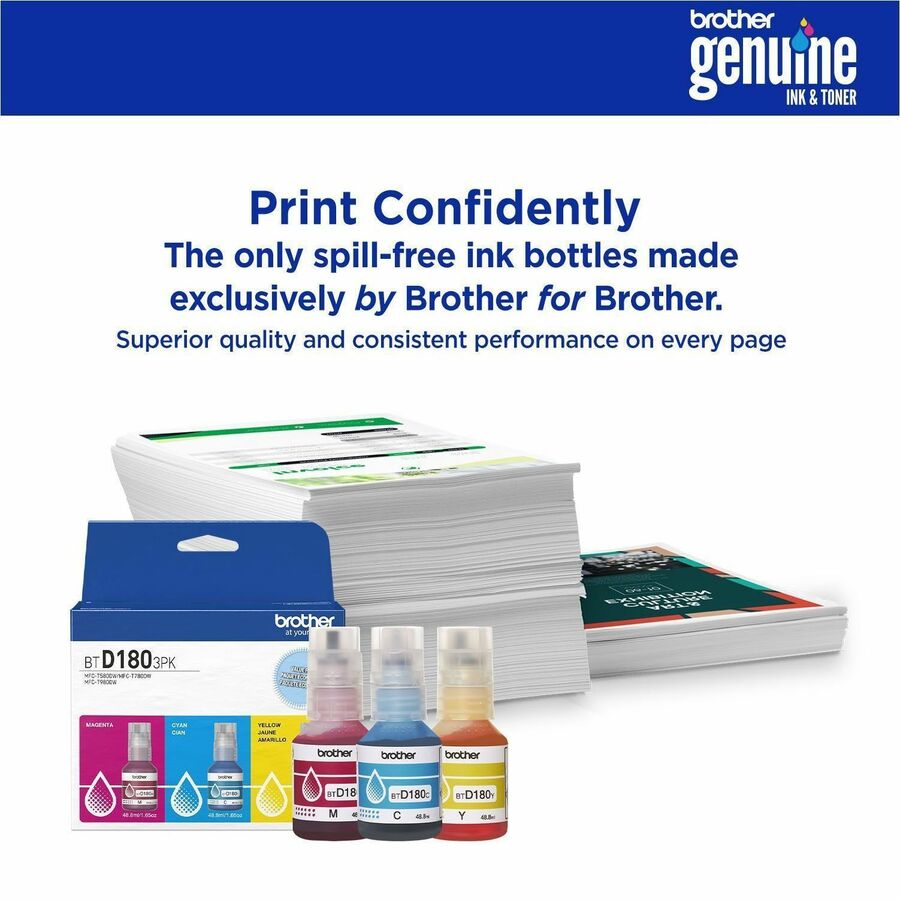 Brother Genuine BTD1803PK 3-Pack High Yield Cyan, Magenta, and Yellow Ink Bottles - BTD1803PKS