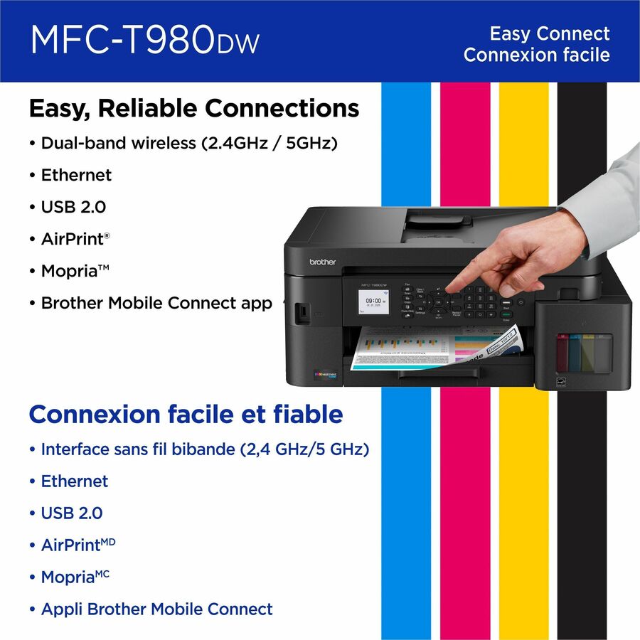Brother MFC-T980DW Wired & Wireless INKvestment Tank Inkjet Multifunction Printer - Color - MFCT980DW