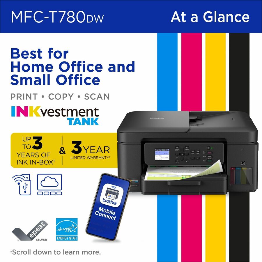 Brother MFC-T780DW Wired & Wireless INKvestment Tank Inkjet Multifunction Printer - Color - MFCT780DW