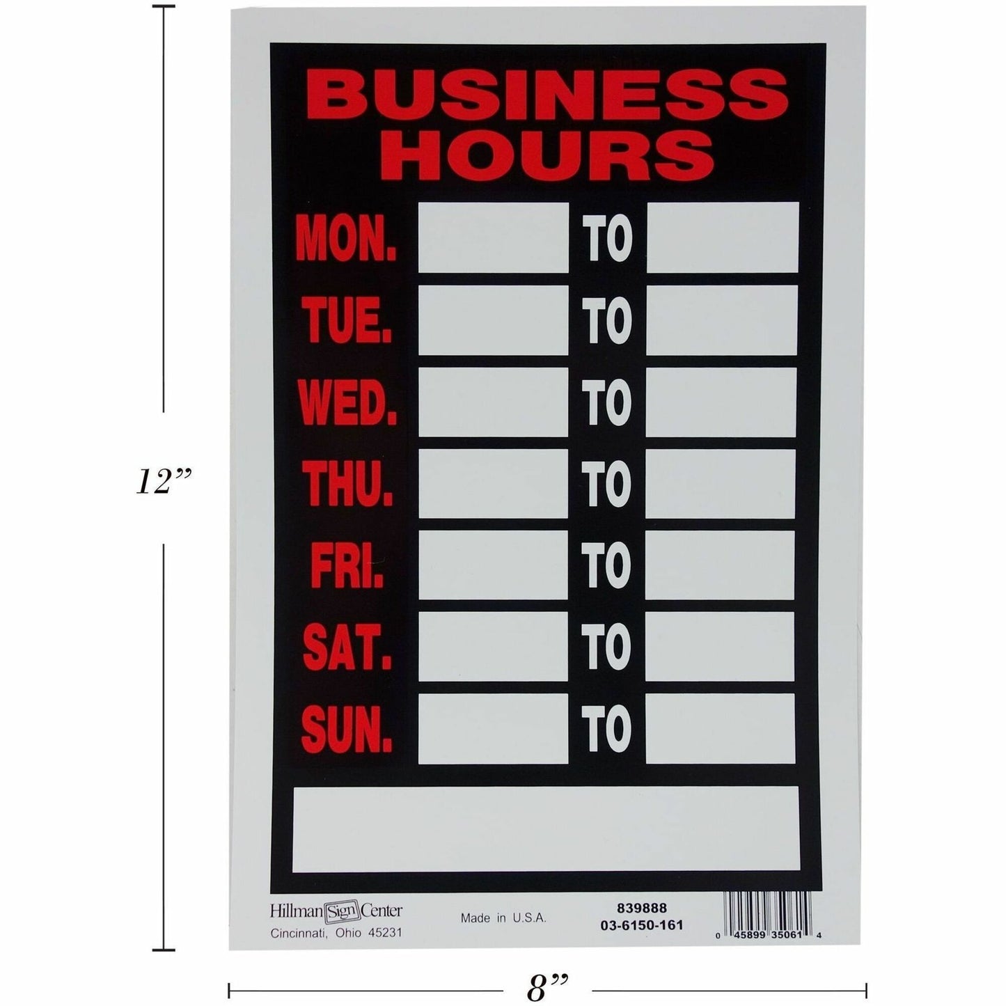 Hillman Business Hours Sign
