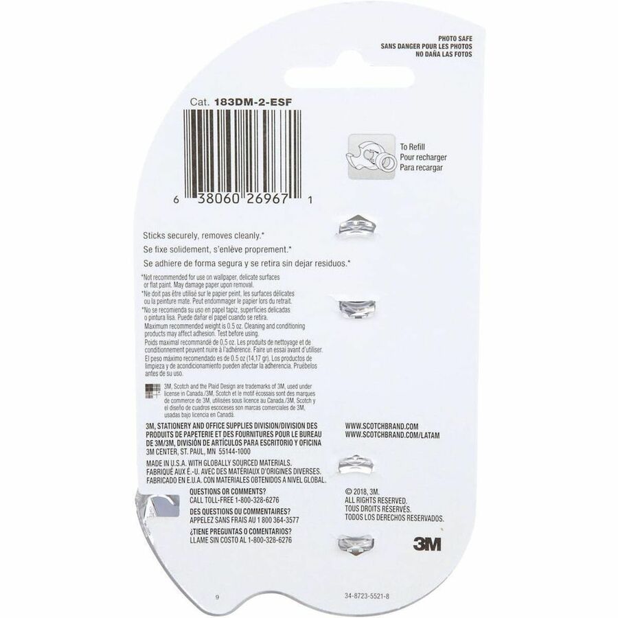 Scotch Wall-Safe Tape, 183DM-2-ESF, 0.75 in x 600 in (19 mm x 15.5 m) - 183DM-2-ESF