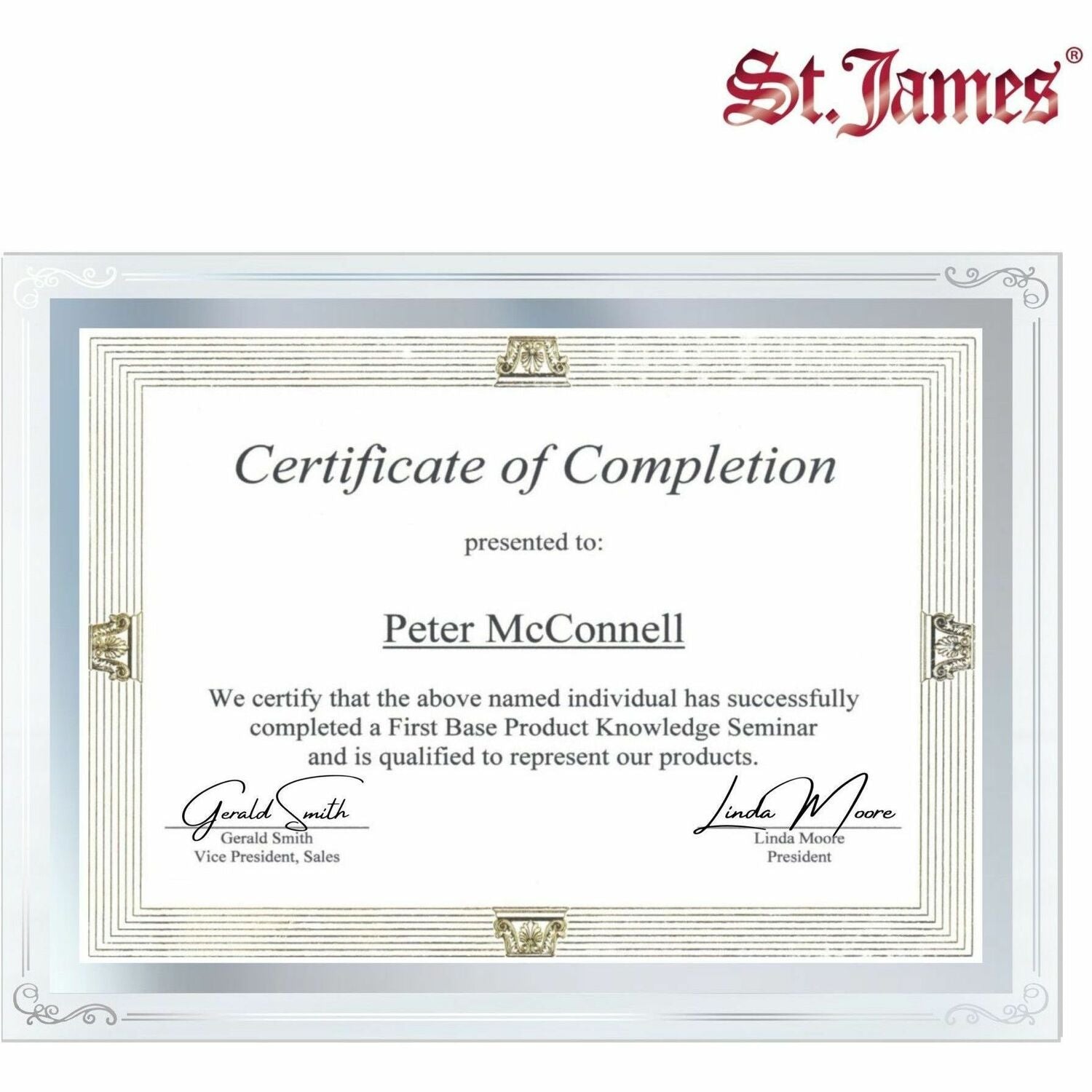 St. James&reg; Glass Frames for 8.5" x 11" Certificates, Diplomas & Documents, Decorative Border, Silver Foil, Pack of 2