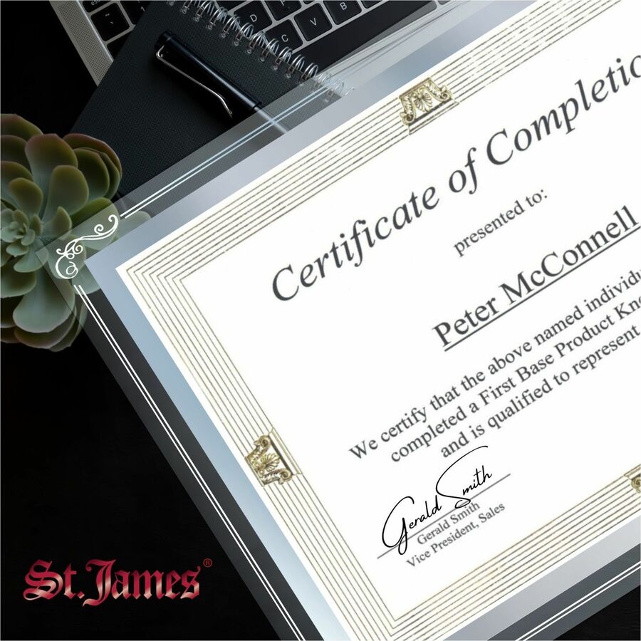 St. James&reg; Glass Frames for 8.5" x 11" Certificates, Diplomas & Documents, Decorative Border, Silver Foil, Pack of 2 - 83946