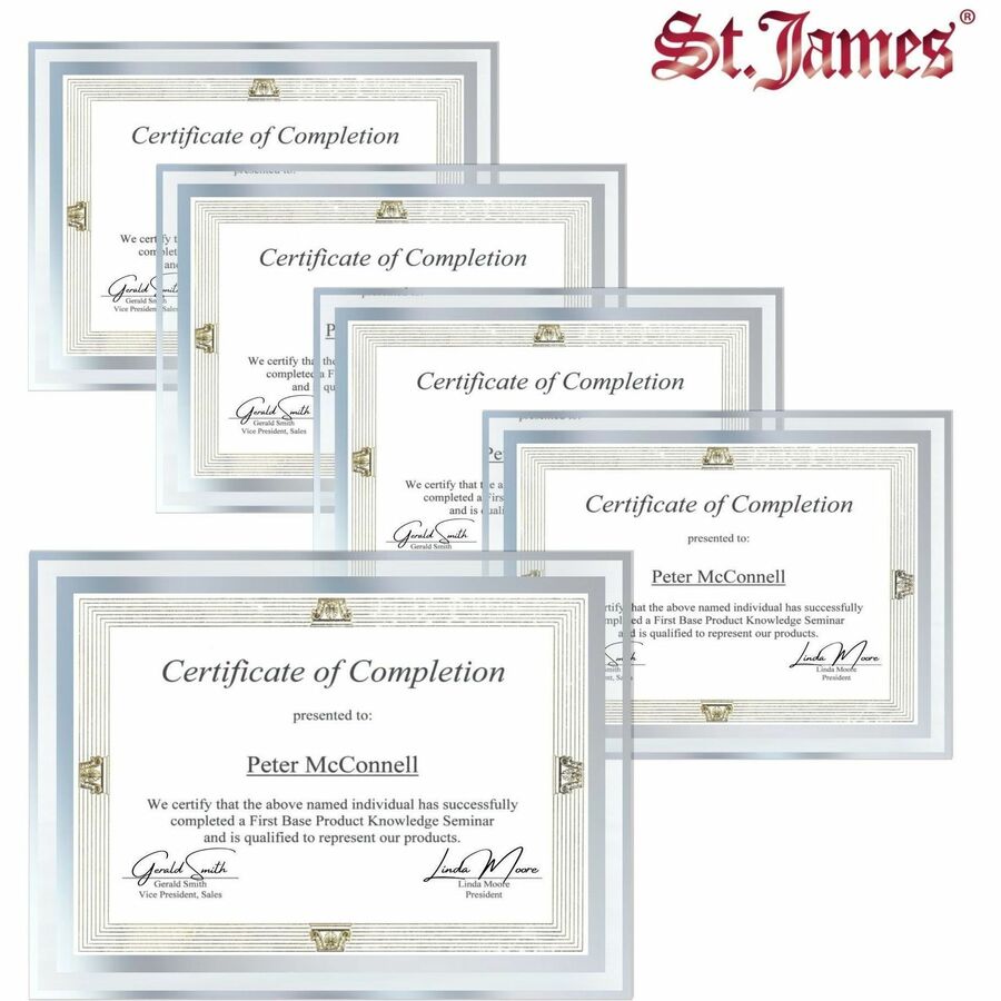 St. James&reg; Glass Frames for 8.5" x 11" Certificates, Diplomas & Documents, Clean Line Border, Silver Foil, Pack of 2 - 83942