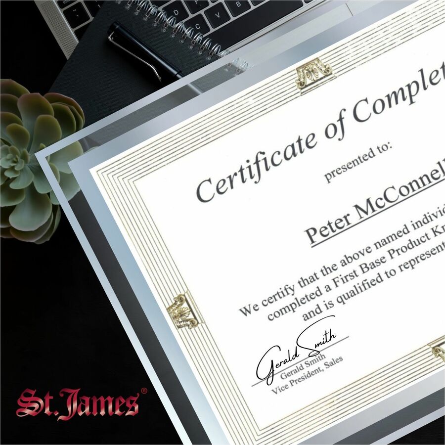 St. James&reg; Glass Frames for 8.5" x 11" Certificates, Diplomas & Documents, Clean Line Border, Silver Foil, Pack of 2 - 83942