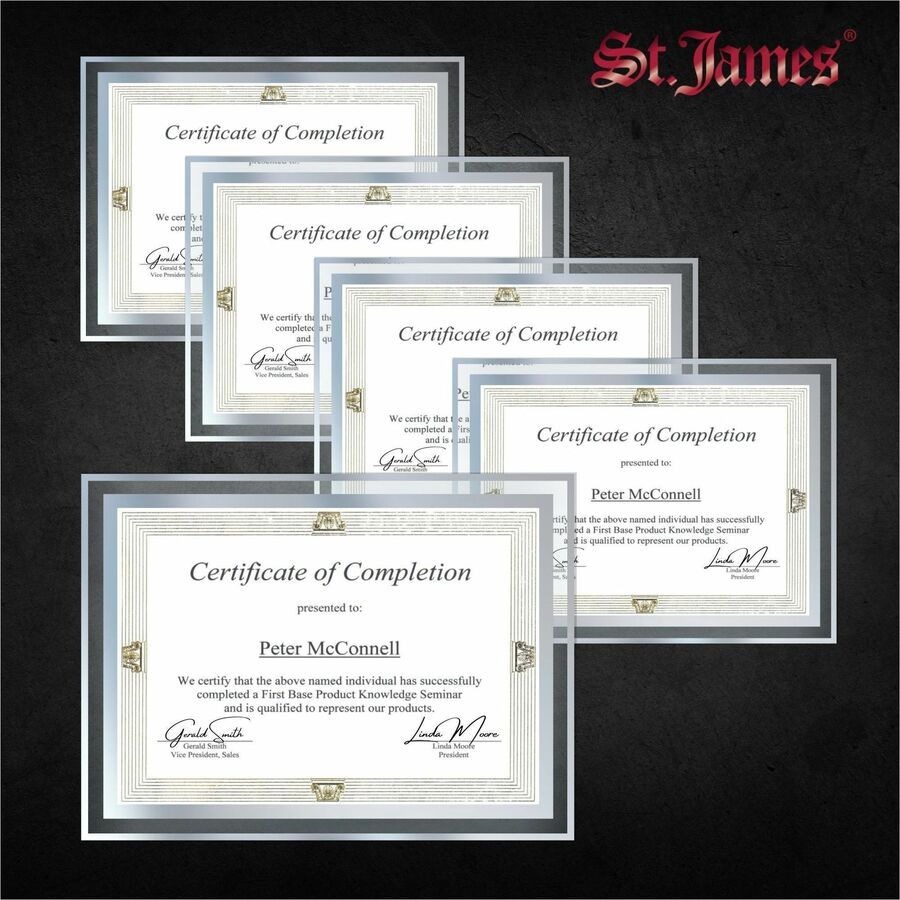 St. James&reg; Glass Frames for 8.5" x 11" Certificates, Diplomas & Documents, Clean Line Border, Silver Foil, Pack of 2 - 83942