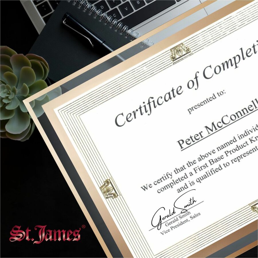 St. James&reg; Glass Frames for 8.5" x 11" Certificates, Diplomas & Documents, Clean Line Border, Gold Foil, Pack of 2 - 83940