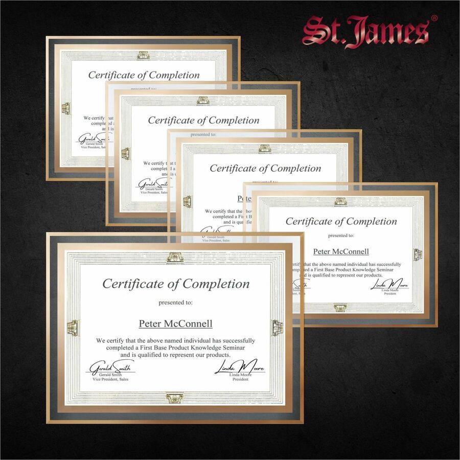 St. James&reg; Glass Frames for 8.5" x 11" Certificates, Diplomas & Documents, Clean Line Border, Gold Foil, Pack of 2 - 83940
