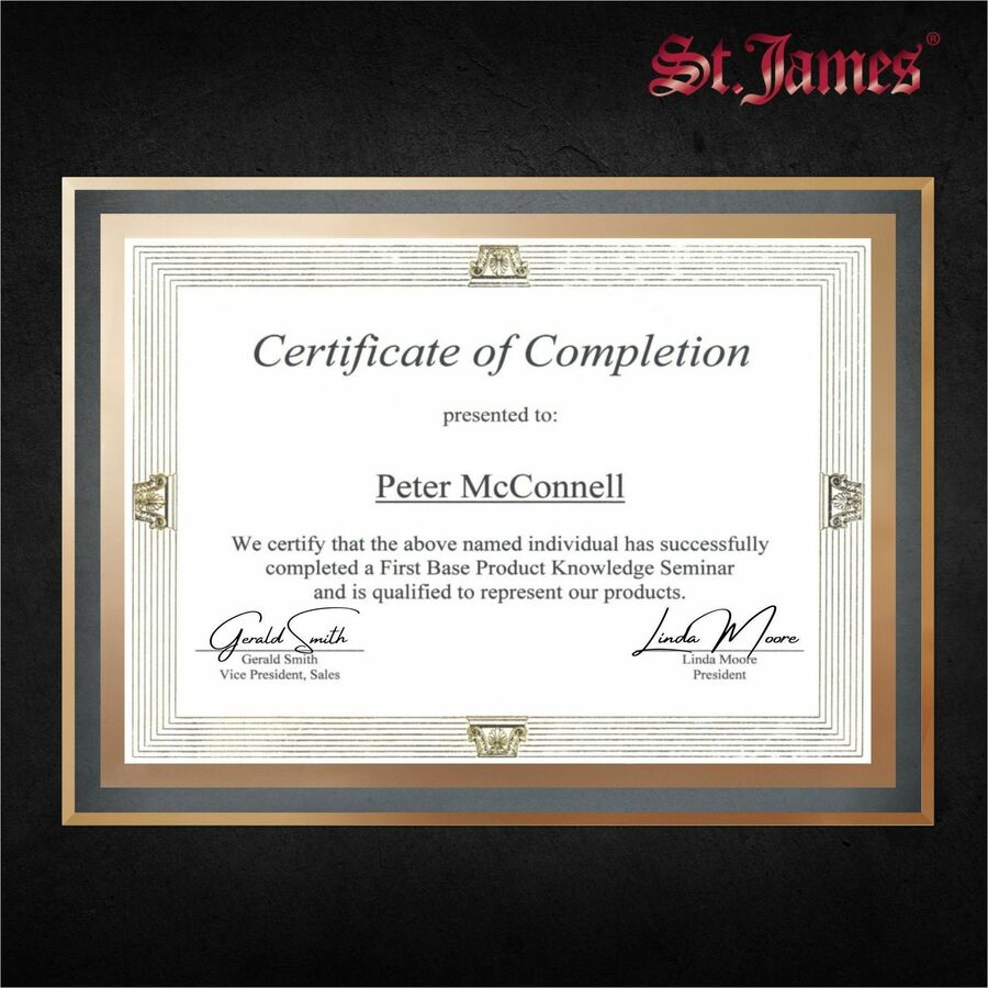 St. James&reg; Glass Frames for 8.5" x 11" Certificates, Diplomas & Documents, Clean Line Border, Gold Foil, Pack of 2 - 83940