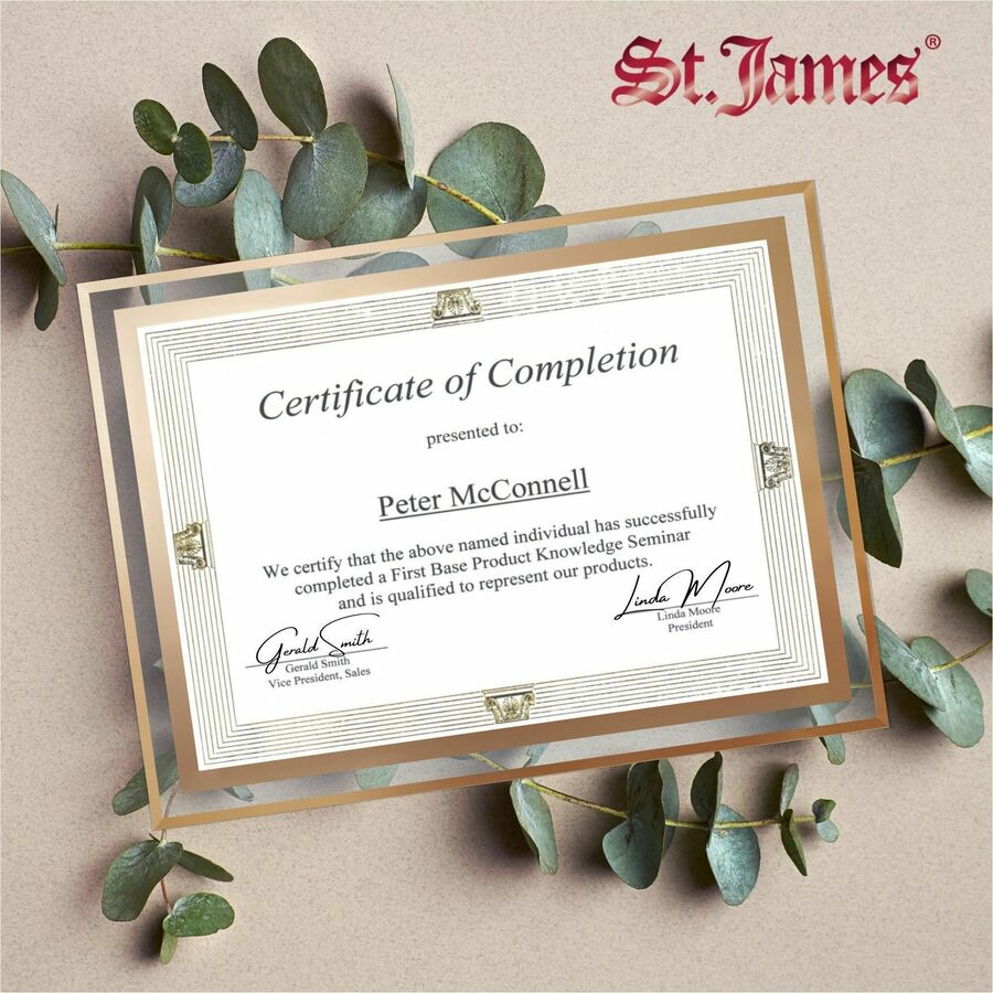 St. James&reg; Glass Frames for 8.5" x 11" Certificates, Diplomas & Documents, Clean Line Border, Gold Foil, Pack of 2 - 83940