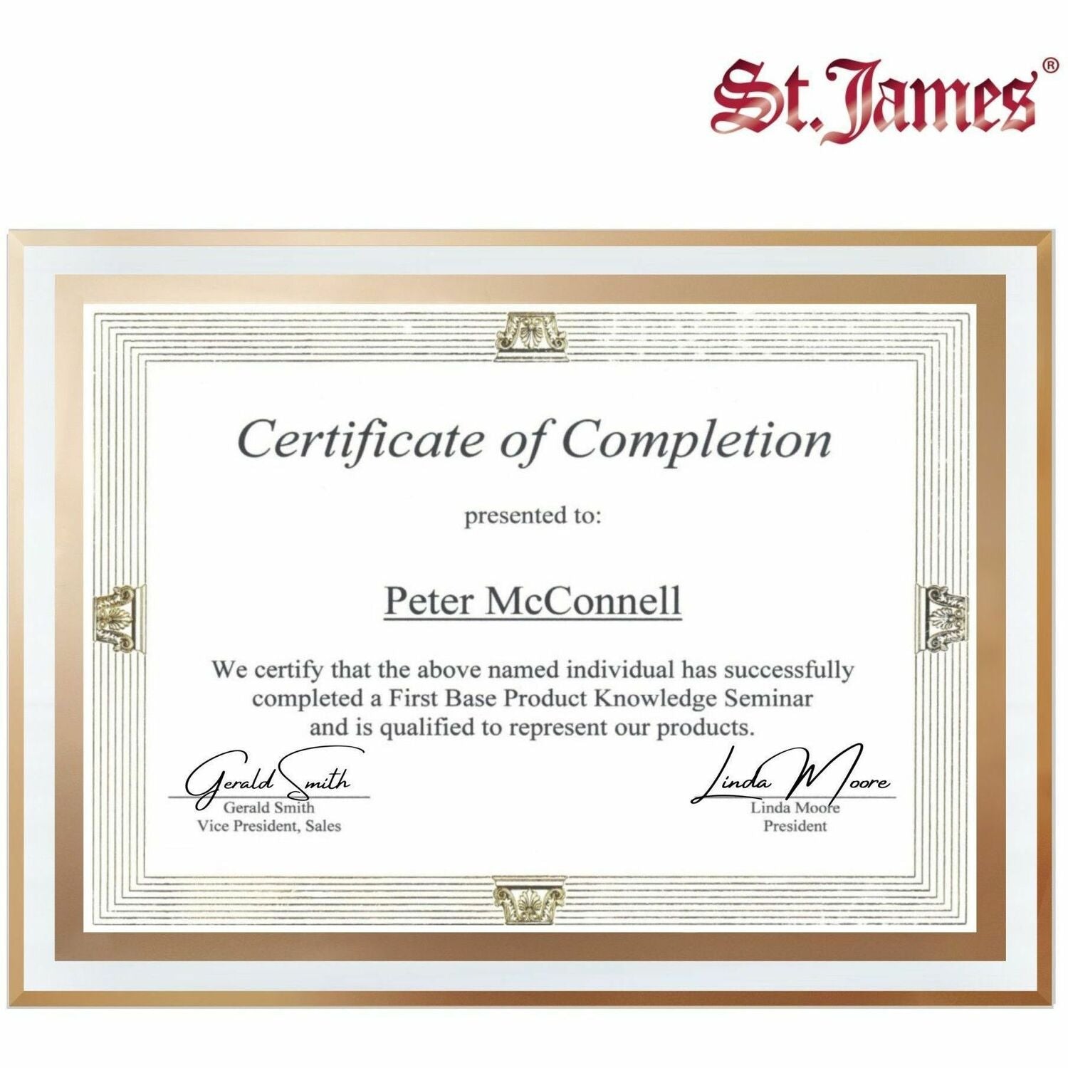 St. James&reg; Glass Frames for 8.5" x 11" Certificates, Diplomas & Documents, Clean Line Border, Gold Foil, Pack of 2