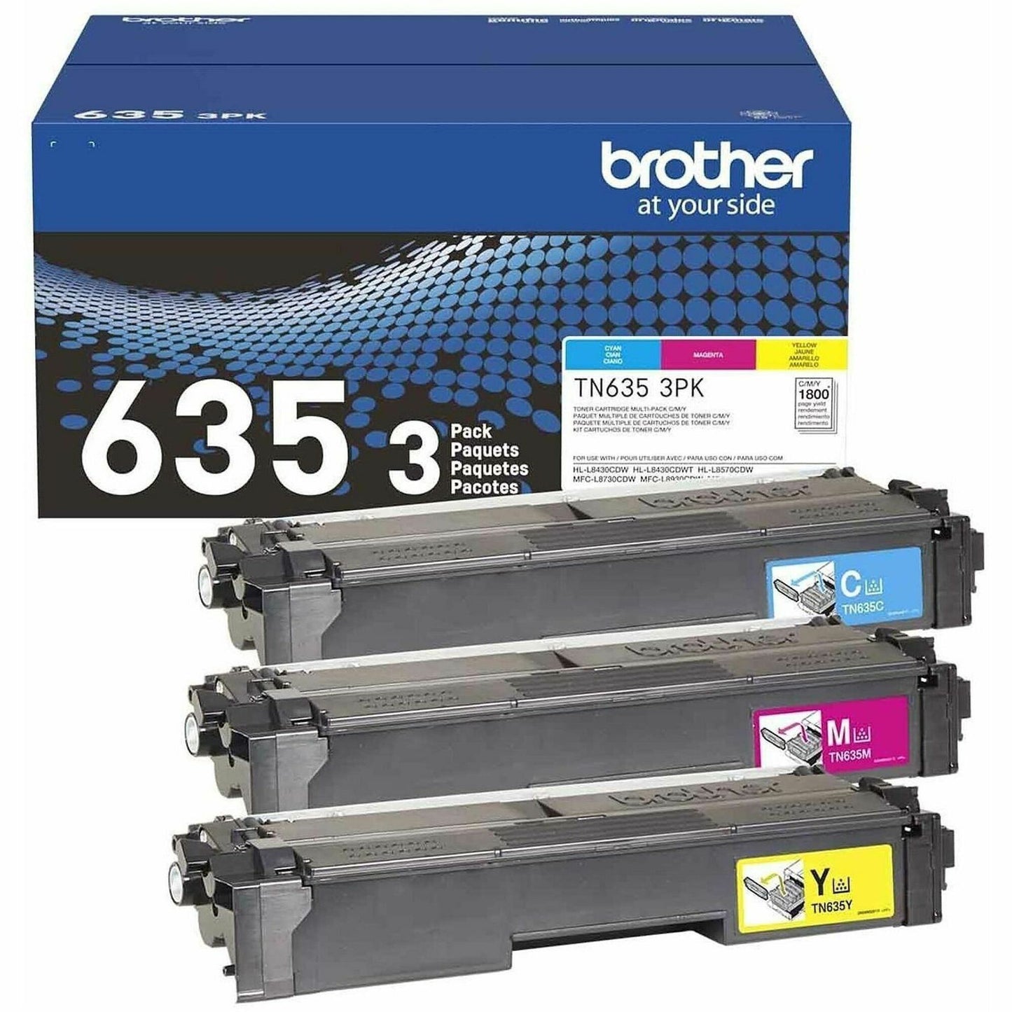 Brother TN635 Original Standard Yield Laser Toner Cartridge - Cyan, Magenta, Yellow - 1 Each