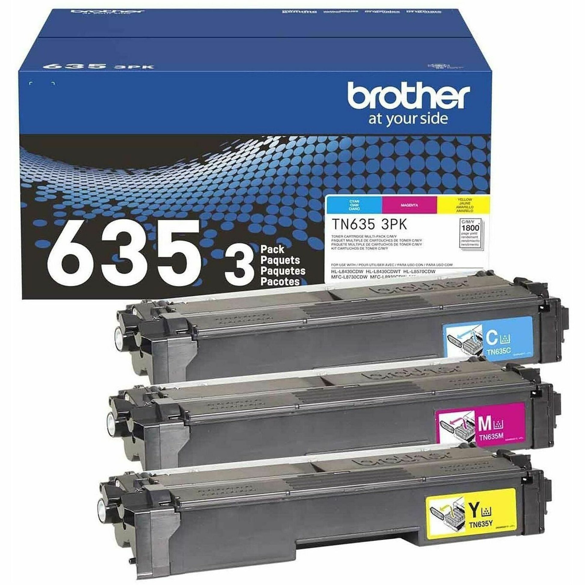 Brother TN635 Original Standard Yield Laser Toner Cartridge - Cyan, Magenta, Yellow - 1 Each