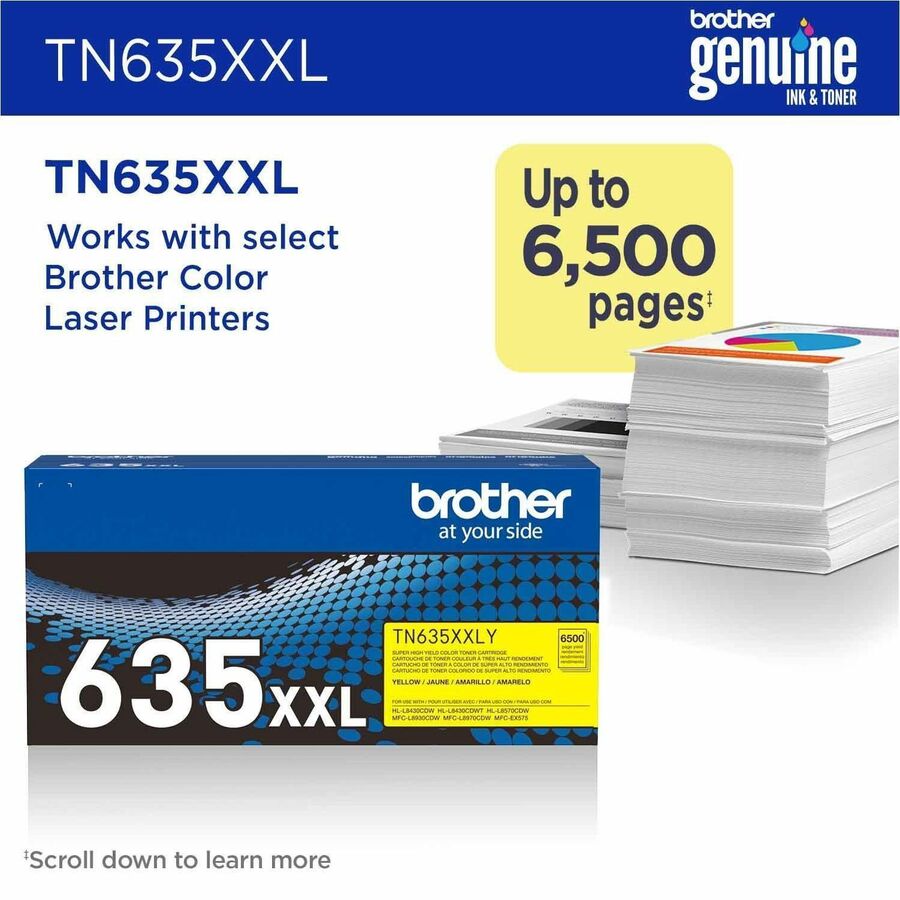 Brother TN635XXLY Original Super High Yield Laser Toner Cartridge - Yellow - 1 Each - TN635XXLY