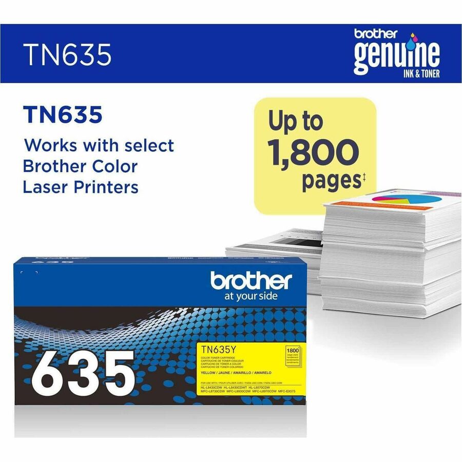 Brother TN635Y Original Standard Yield Laser Toner Cartridge - Yellow - 1 Each - TN635Y
