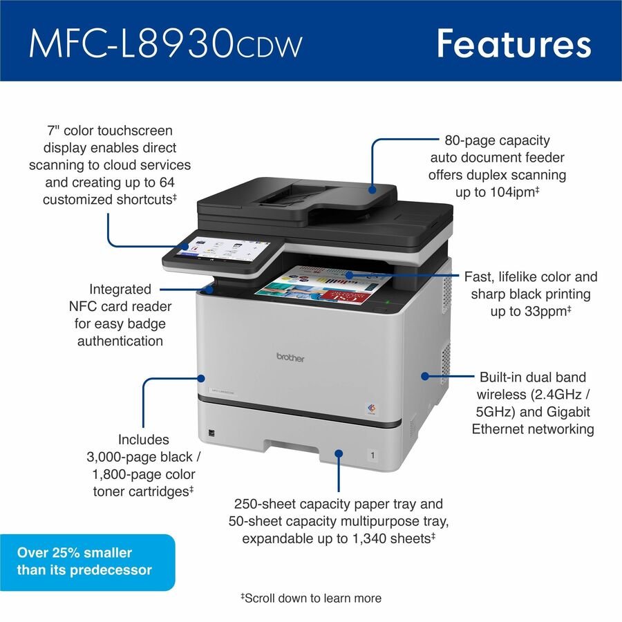 Brother MFC-L8930CDW Wired & Wireless Laser Multifunction Printer - Color - Black, White - MFCL8930CDW