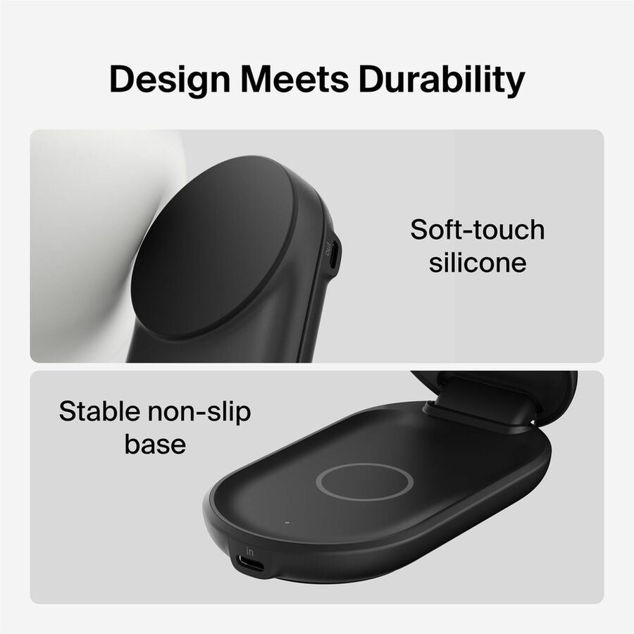 Belkin 25W 2-in-1 Wireless Foldable Magnetic Qi2 Charging Pad for Smartphones & Airpods - USB-C Port - Black - WIZ039ttBK