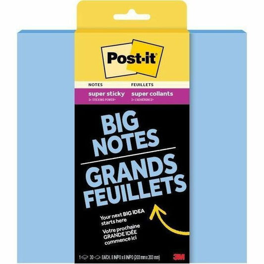 Post-it&reg; Super Sticky Big Note, 8" x 8" - Washed Denim, 30 sheets/pad