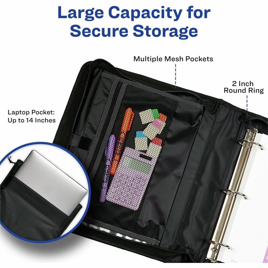 Avery Black Zipper Binder 2" , Round Ring - 26051