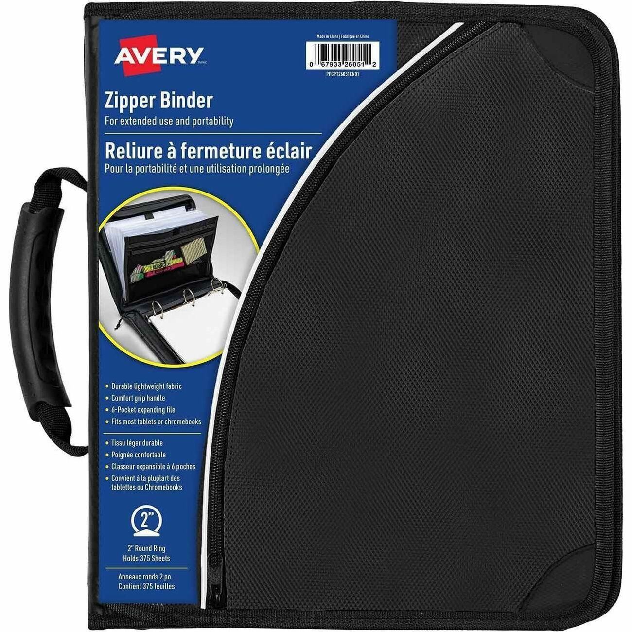 Avery Black Zipper Binder 2" , Round Ring