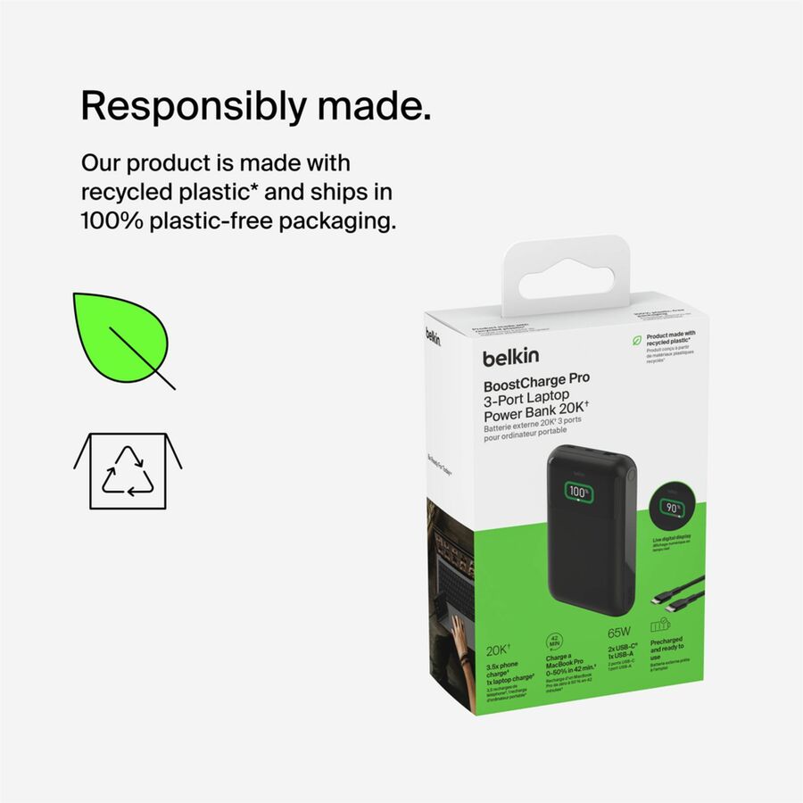 Belkin BoostCharge Pro 3-Port Laptop Power Bank 20K - BPB020TTBK