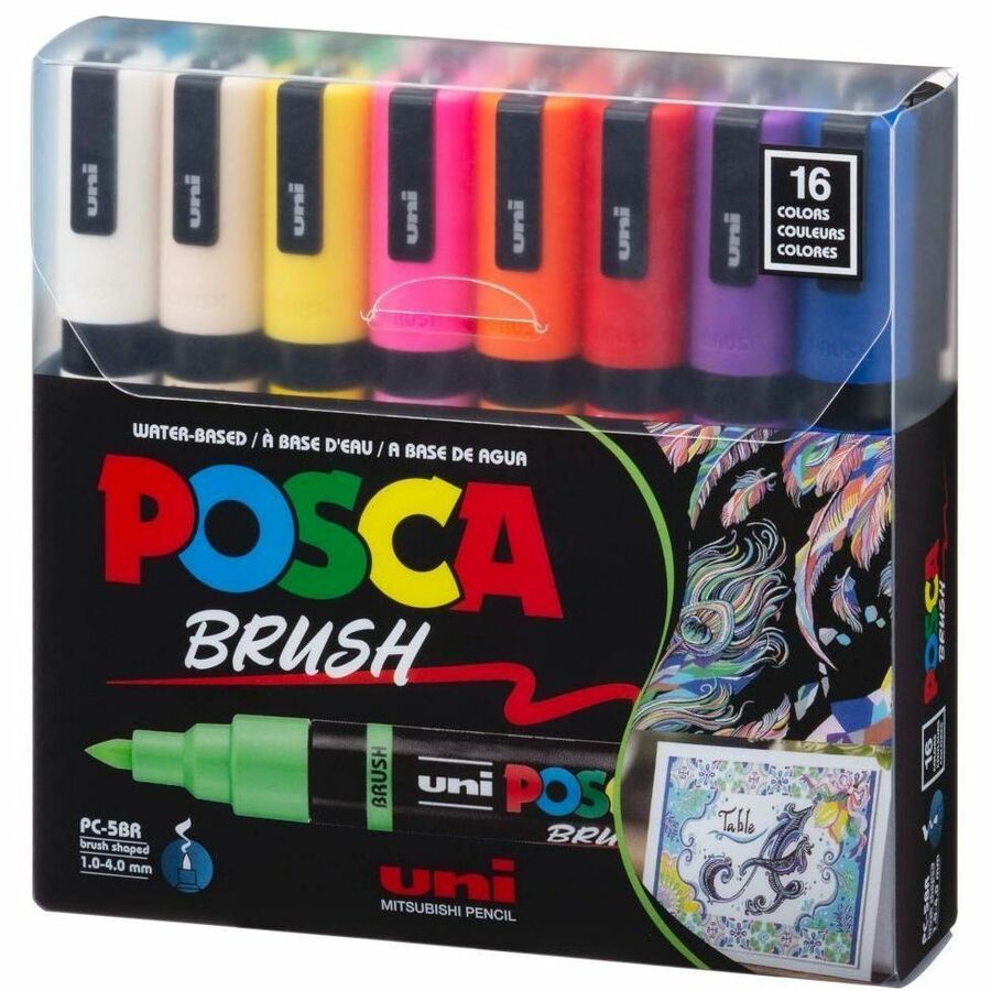 uni&reg; POSCA PC-5BR, Water-Based Paint Brush Tip Markers (16 Pack) - 311902000