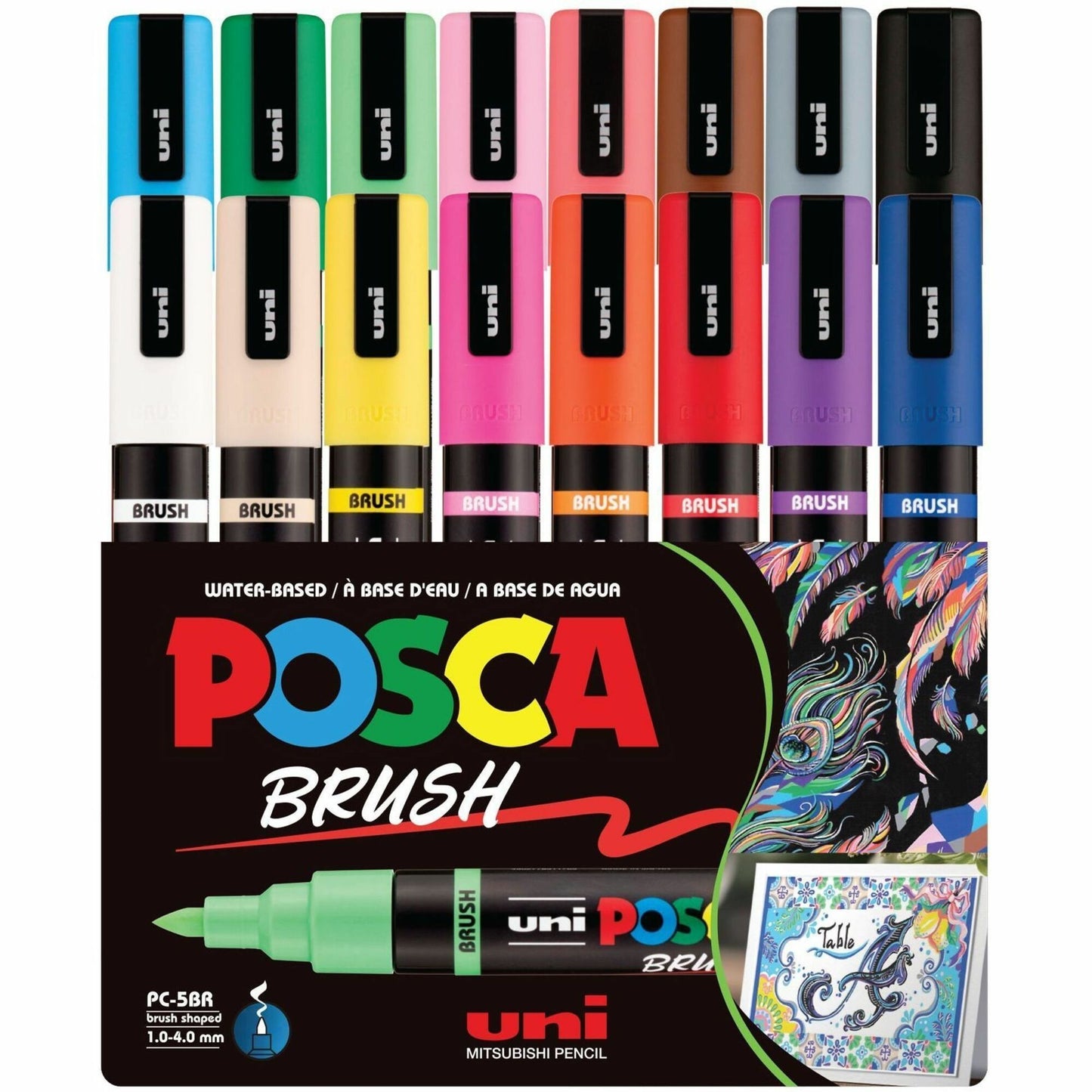 uni&reg; POSCA PC-5BR, Water-Based Paint Brush Tip Markers (16 Pack)