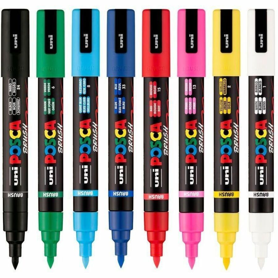 uni&reg; POSCA PC-5BR, Water-Based Brush Tip Paint Markers (8 Pack) - 321364000