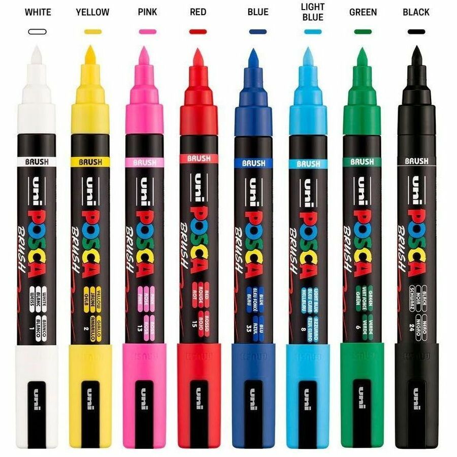 uni&reg; POSCA PC-5BR, Water-Based Brush Tip Paint Markers (8 Pack) - 321364000