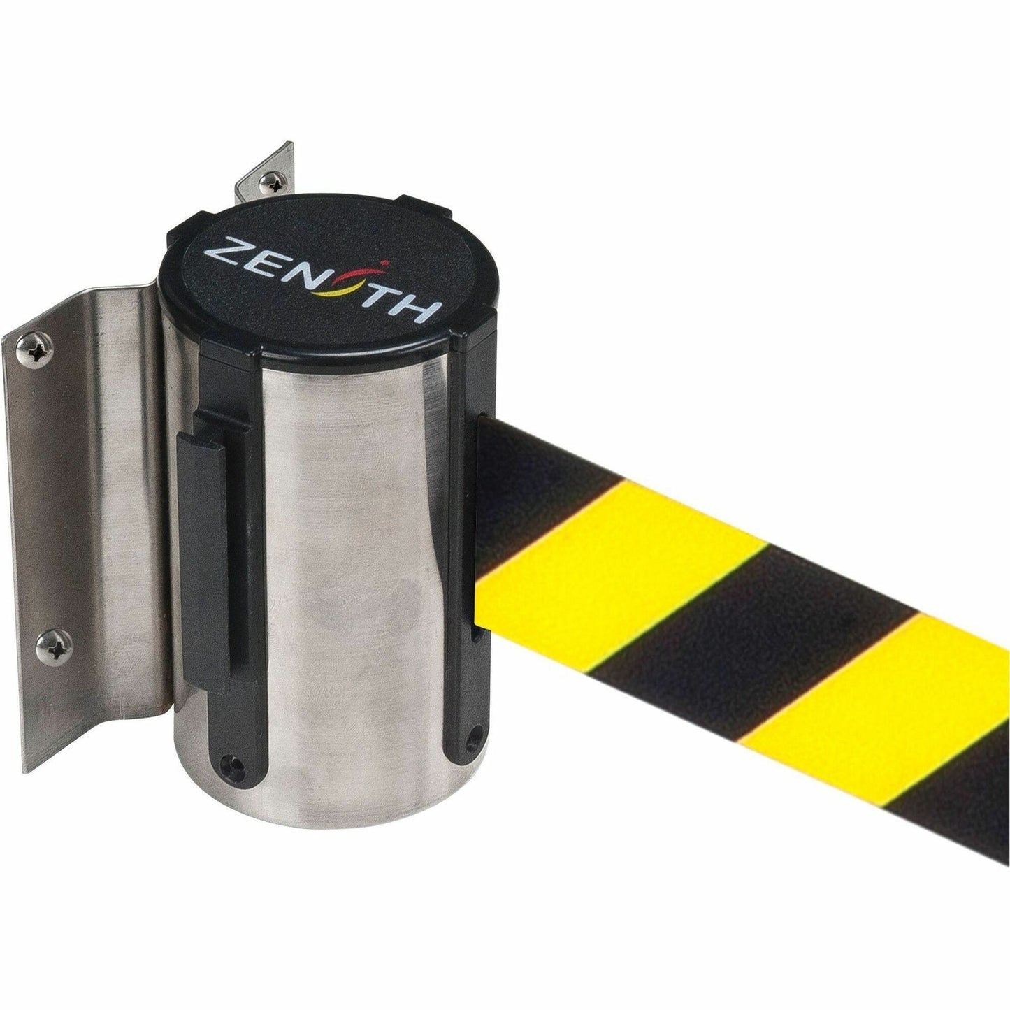 Zenith Safety Products Wall Mount Barrier, Steel, Screw Mount, 7', Black/Yellow Tape