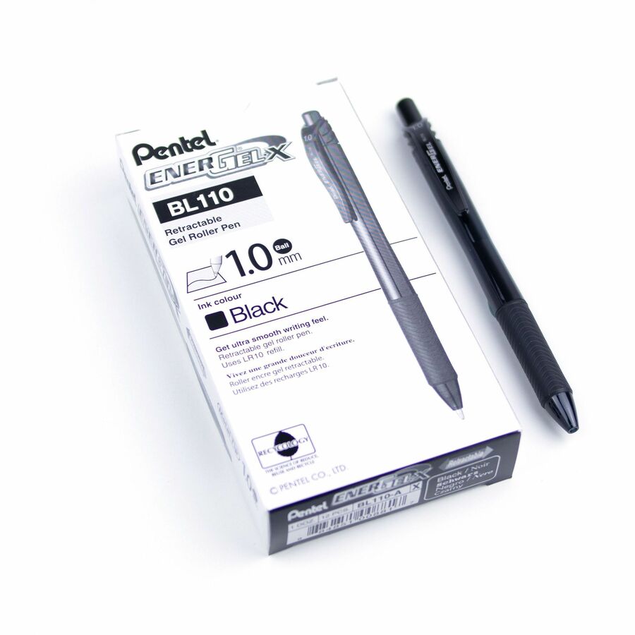 Pentel EnerGel-X Retractable Gel Roller, (1.0mm) Metal Tip, Black Ink - BL110-A-NVXC