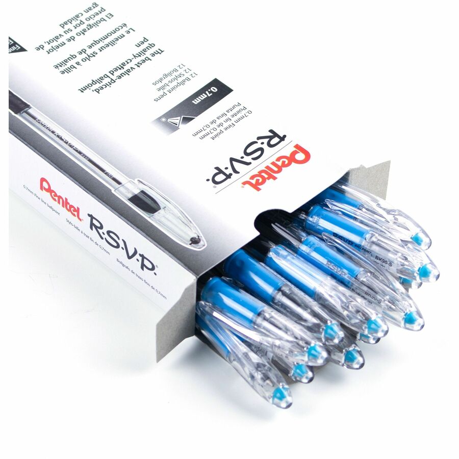 Pentel R.S.V.P. Ballpoint Pen, (0.7mm), Sky Blue Ink - BK90-S-NVXC
