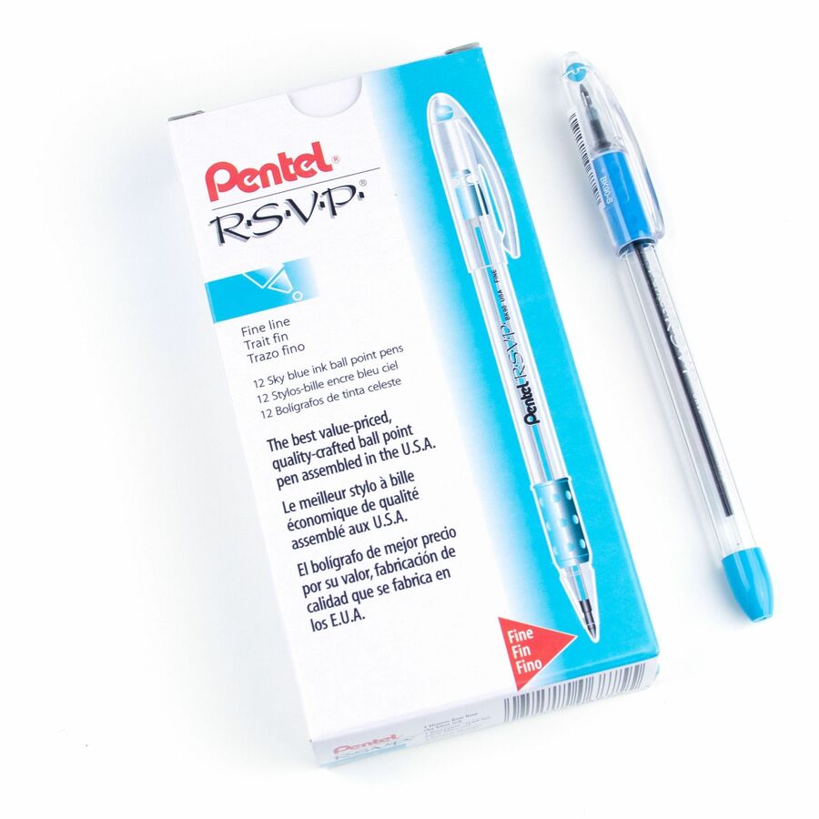 Pentel R.S.V.P. Ballpoint Pen, (0.7mm), Sky Blue Ink - BK90-S-NVXC