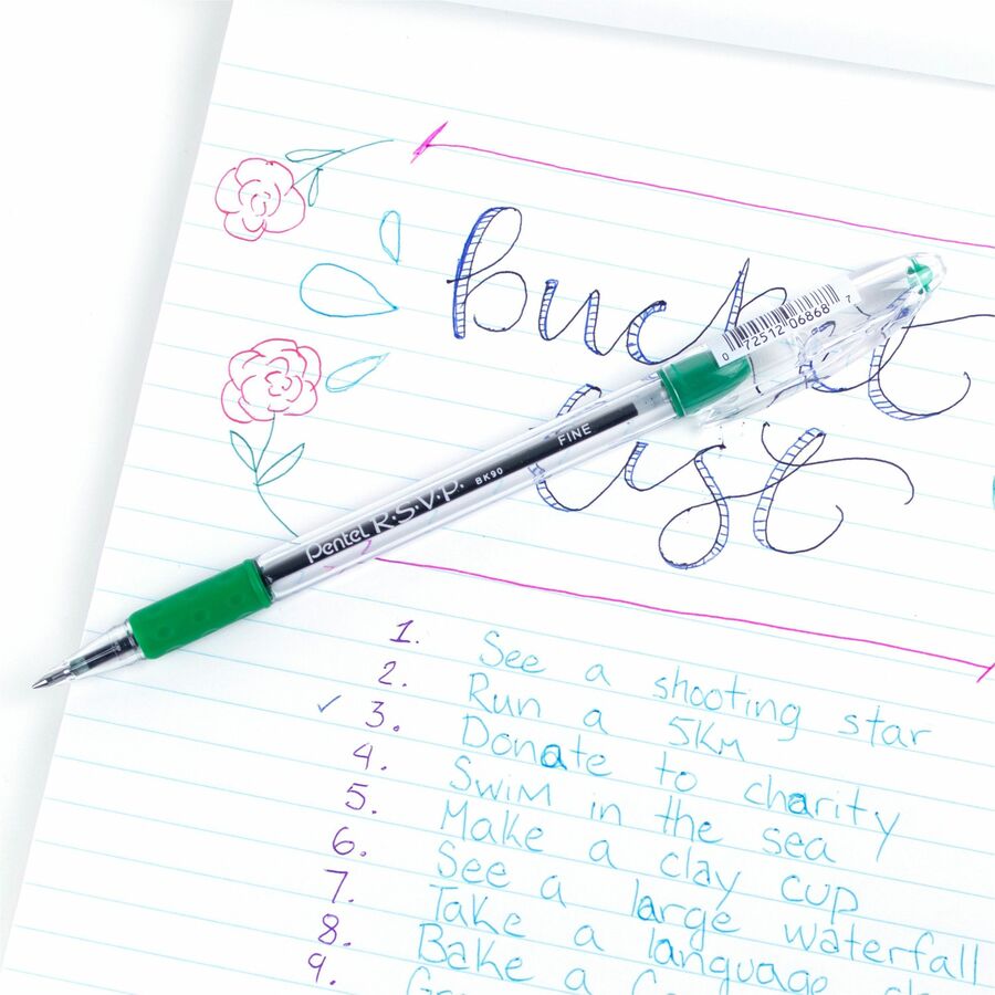 Pentel R.S.V.P. Ballpoint Pen, (0.7mm), Green Ink - BK90-D-NVXC
