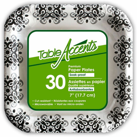 Chef Elite Table Accents - Premium Paper Plates - 7" - Soak-proof - Square - 30Pk