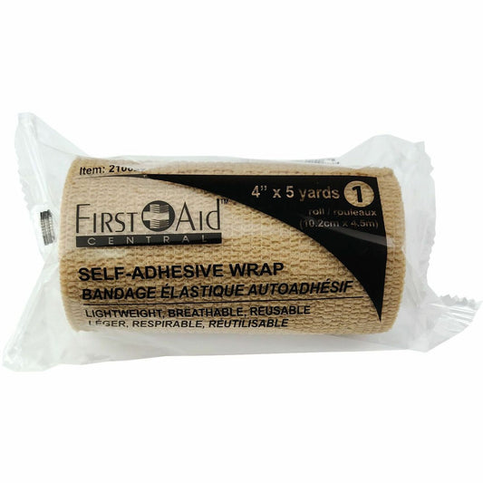 First Aid Central Self-Adhesive Bandage Wrap, 10.2cm x 4.5m (4" x 5yd)