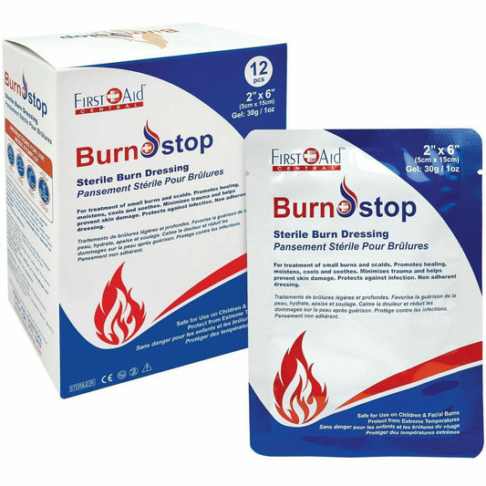 First Aid Central BurnStop Sterile Burn Dressing, 5.1 x 15.2cm (2" x 6"), 12/Box