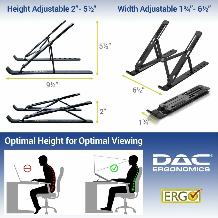 DAC&reg; MP-222 Portable and Adjustable Laptop/Tablet Stand, Black - MP-222
