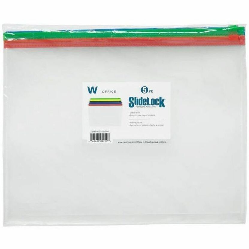 Merangue 6531-5000-00-000 - 5 Pack Letter Size Poly Envelope Colour Zipper - 6531-5000-00-000