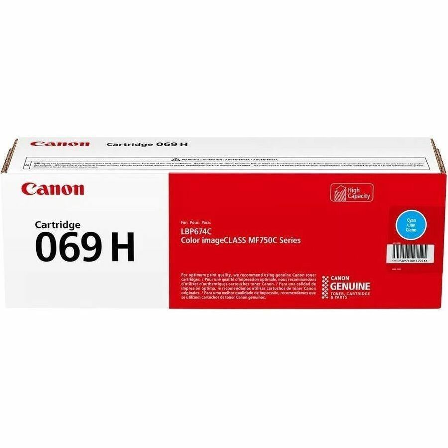 Canon 069H Original High Yield Laser Toner Cartridge - Cyan - 1 Each