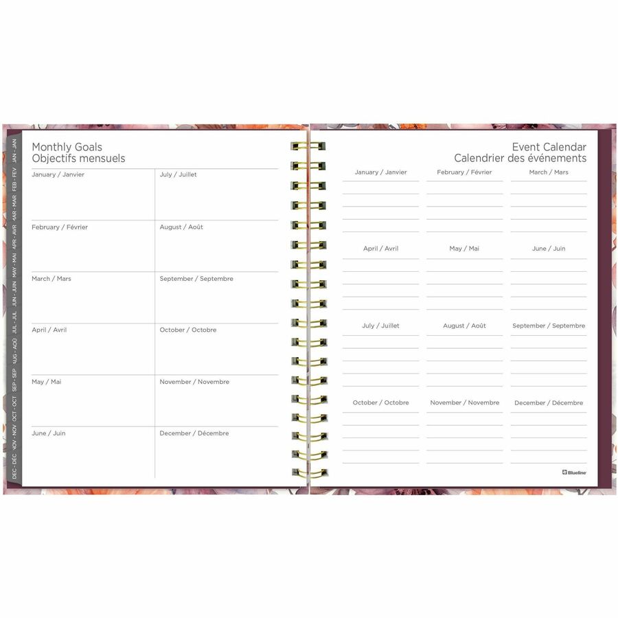 Blueline Floral Blush Monthly Planner Hard Cover 11" x 8-1/2" Bilingual Floral Blush - C489017B.01