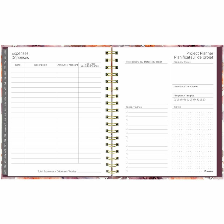 Blueline Floral Blush Monthly Planner Hard Cover 11" x 8-1/2" Bilingual Floral Blush - C489017B.01
