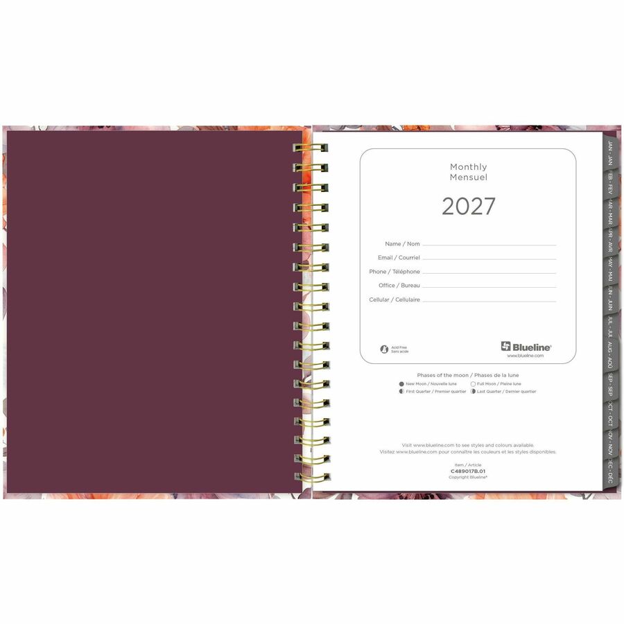 Blueline Floral Blush Monthly Planner Hard Cover 11" x 8-1/2" Bilingual Floral Blush - C489017B.01